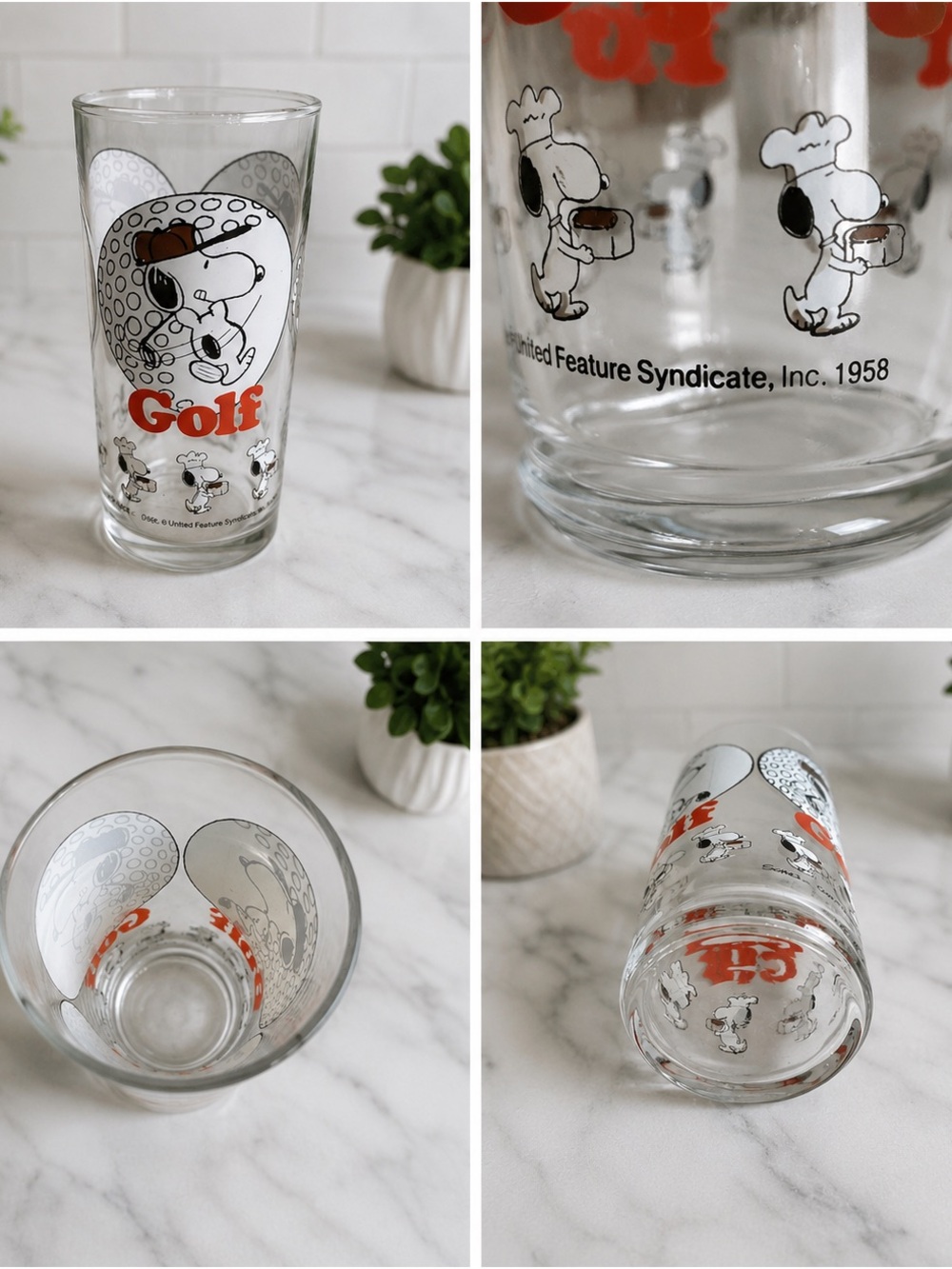 Peanuts Snoopy Golf Clear Glass Tumbler - White & Red